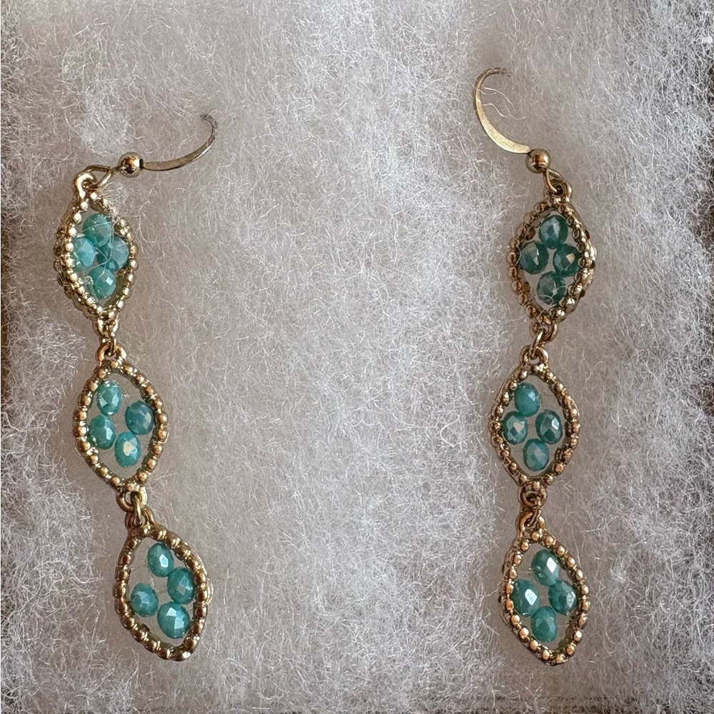 Dogeared Gold Plated New w/o tag Chic Gold and Blue Drop Earrings- new in box